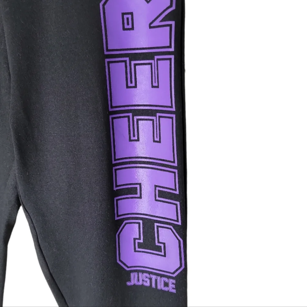 Justice girls black purple cheer graphic athletic leggings size 14/16